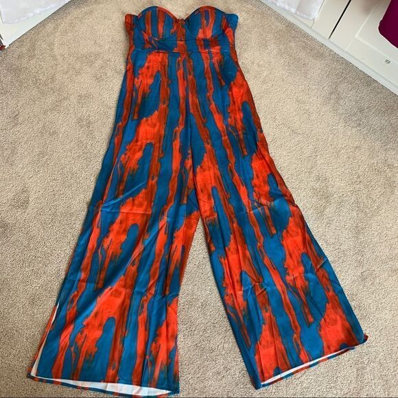 Fashion Nova Brunch And Boujee Satin Jumpsuit - Coral/Combo Sz 1X NWT - Picture 4 of 15